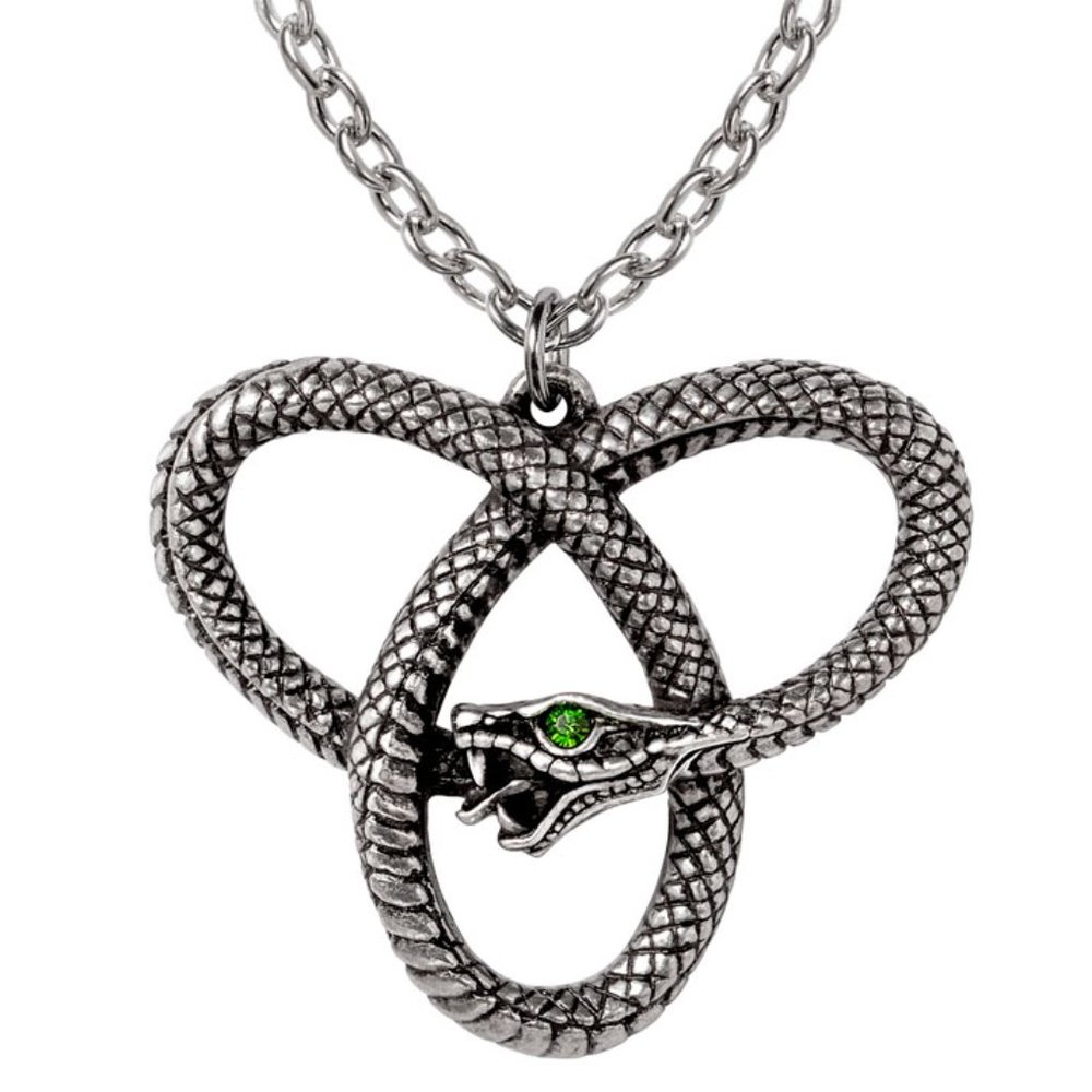 Alchemy Gothic Eve's Triquetra Snake Pendant Green Crystal Necklace NWT